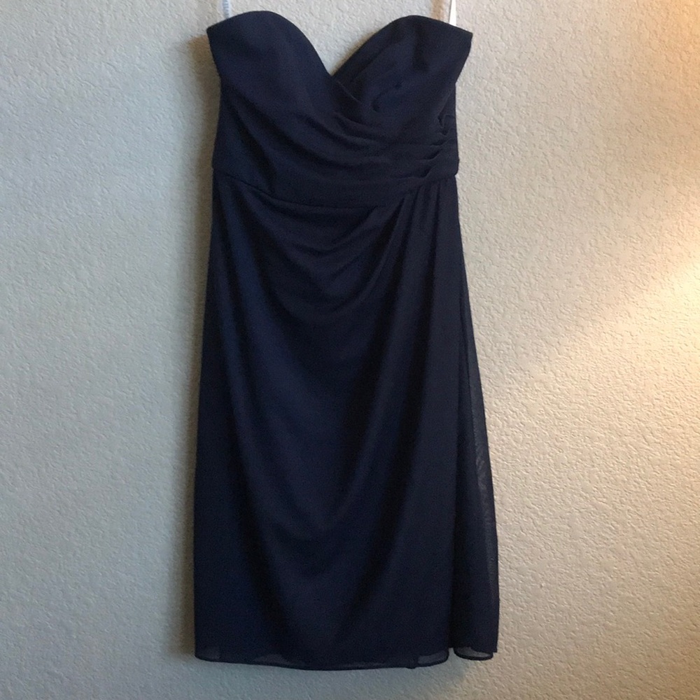 David's bridal Navy strapless cocktail length